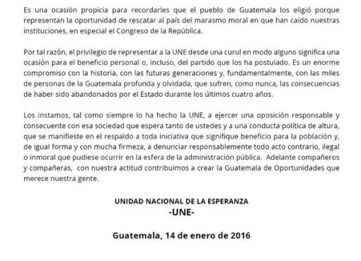 UNE da la bienvenida a su bancada de Diputados período 2016-2020